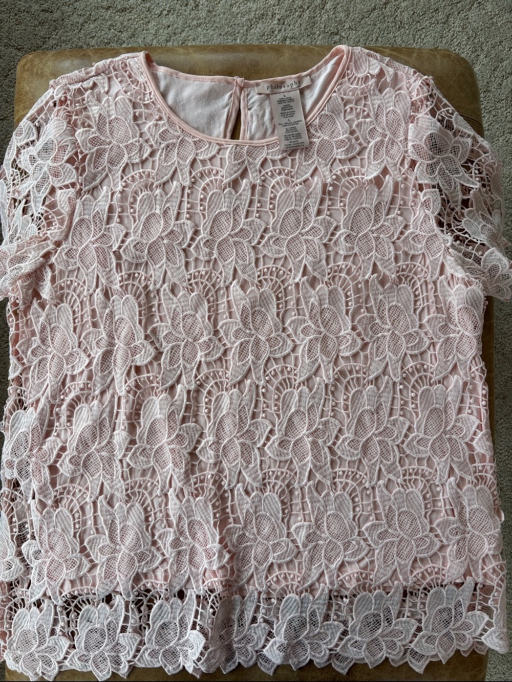 Philosophy Light Pink Lace Floral Overlay Top